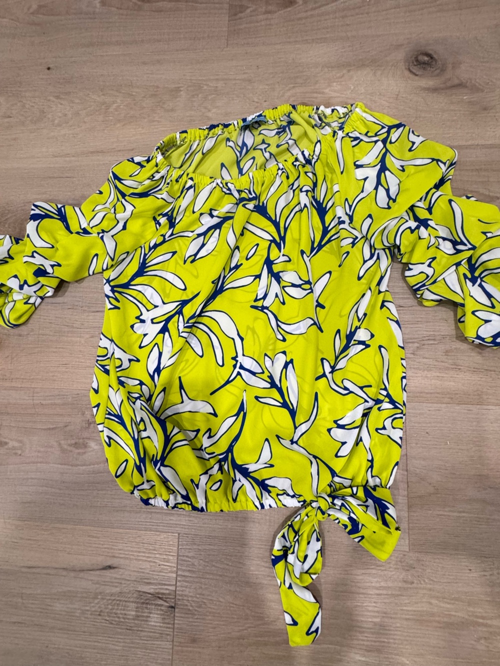CeCe Yellow Floral Off-Shoulder Tie-Hem Blouse